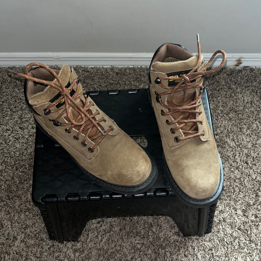I worked at a warehouse once, semi-stylish steel toe boots with a hint of pink